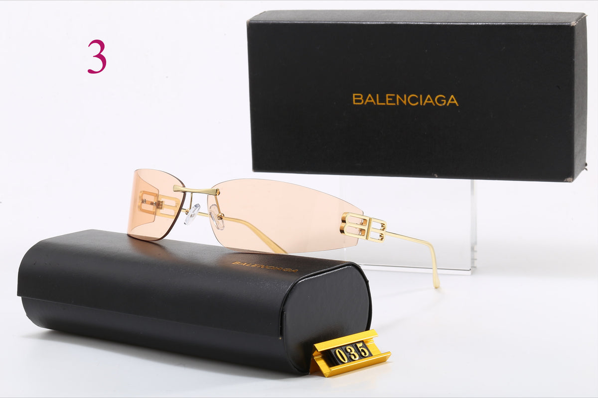 Rimless Rectangular Sunglasses with Sculpted Temple Detail