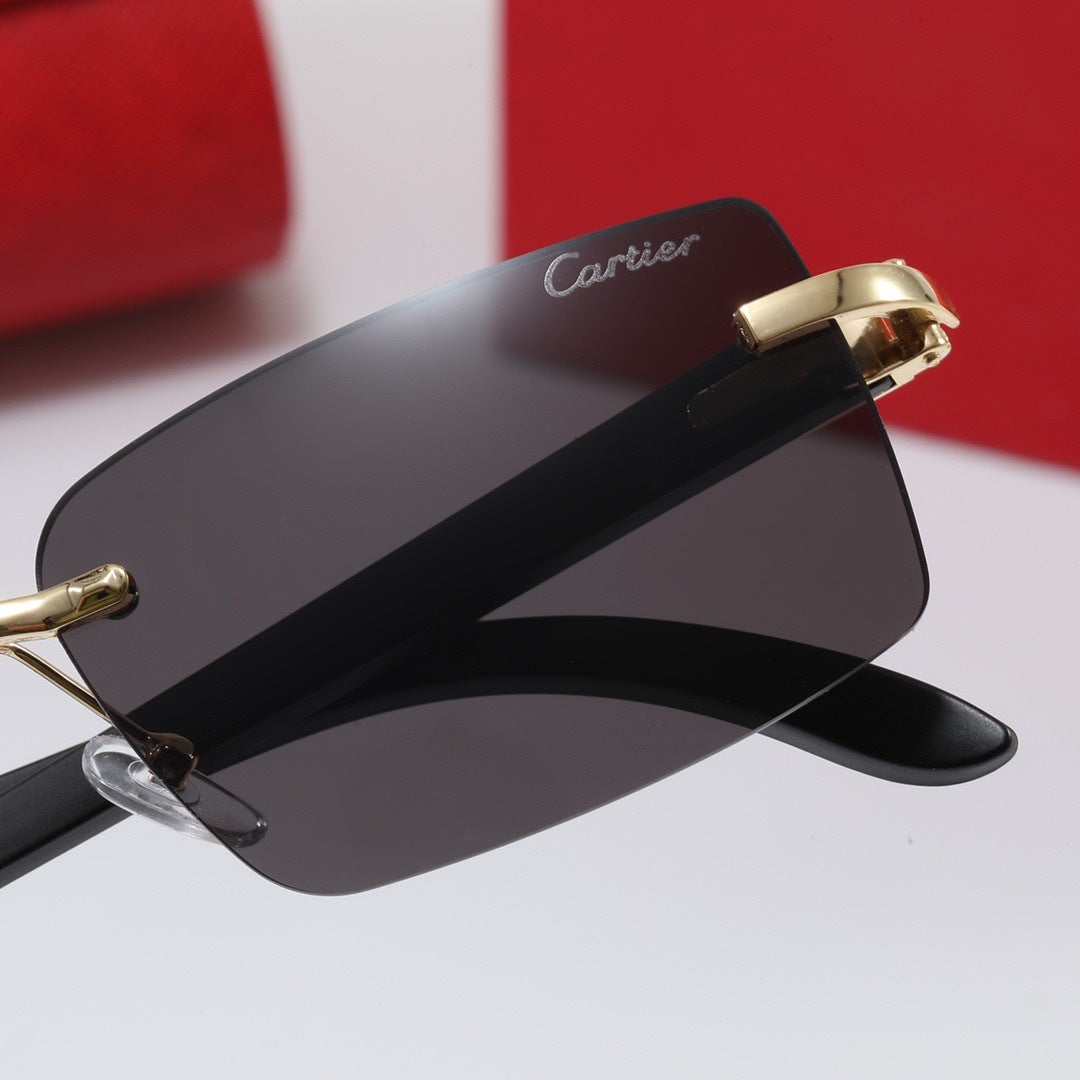 Rimless Rectangular Sunglasses with Loop Temple Accents