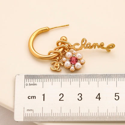 Alloy Letter & Bead Cluster Charm Hoop Earrings