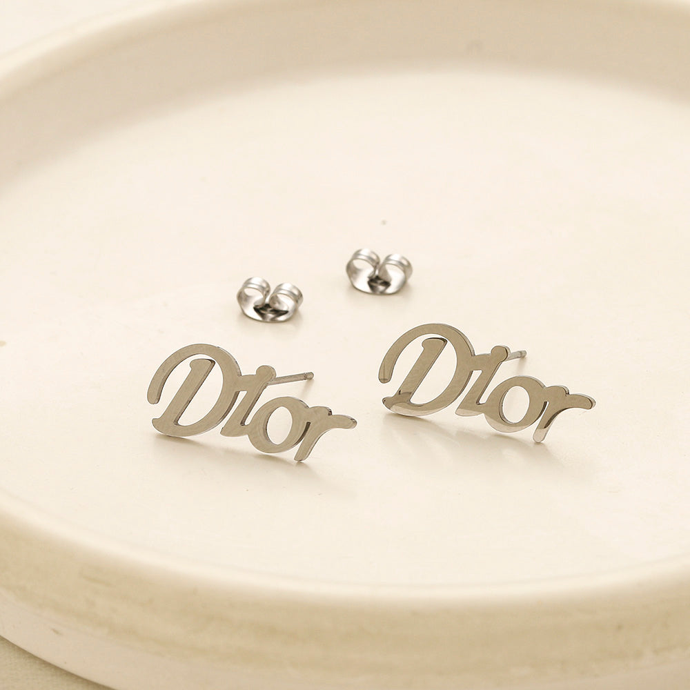 304 Stainless Steel Letter-Motif Earrings, Bracelet & Necklace Collection