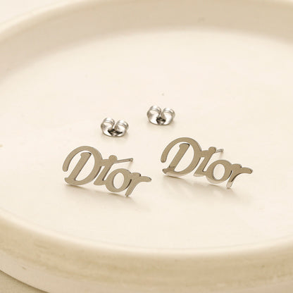 304 Stainless Steel Letter-Motif Earrings, Bracelet & Necklace Collection
