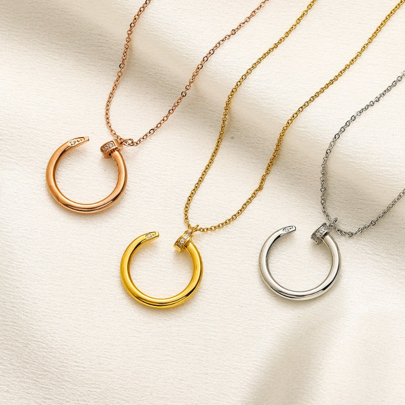 304 Stainless Steel Open-Ring Pendant Necklace