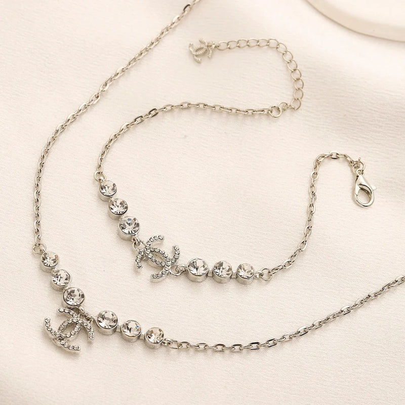 304 Stainless Steel Pave Interlocking-C Bracelet & Necklace - Individual or Set