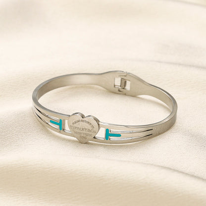304 Stainless Steel Turquoise Band Heart Bangle Bracelet