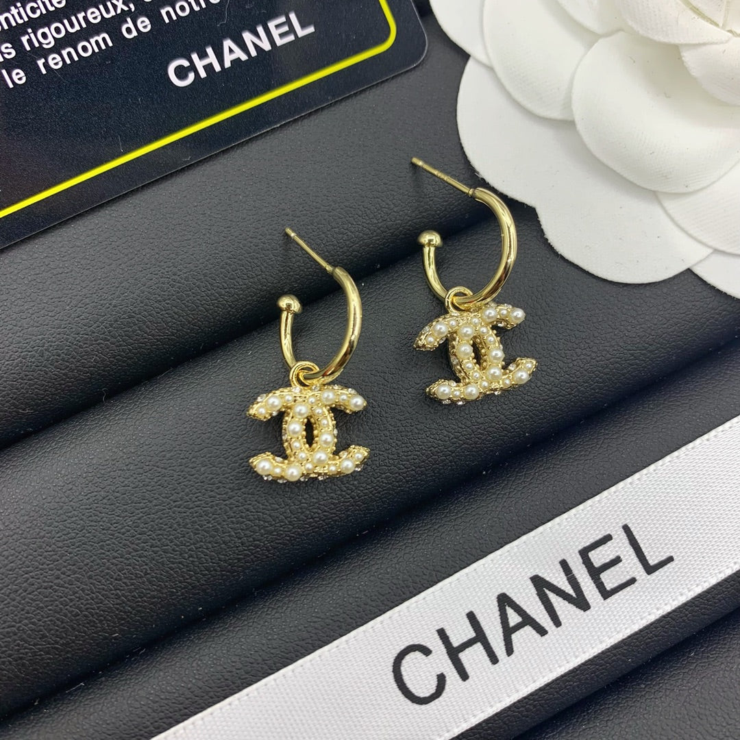 Pave Interlocking-C Charm Hoop Earrings