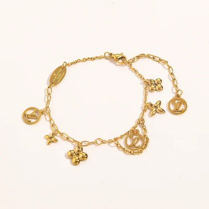 304 Stainless Steel Draped Floral Charm Chain Bracelet