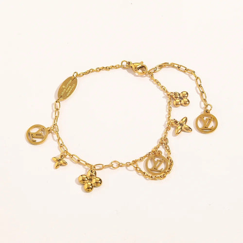 304 Stainless Steel Draped Floral Charm Chain Bracelet