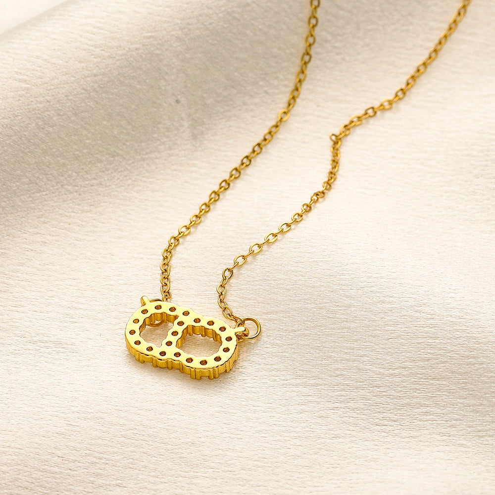 Copper Pave Oval Monogram Pendant Necklace