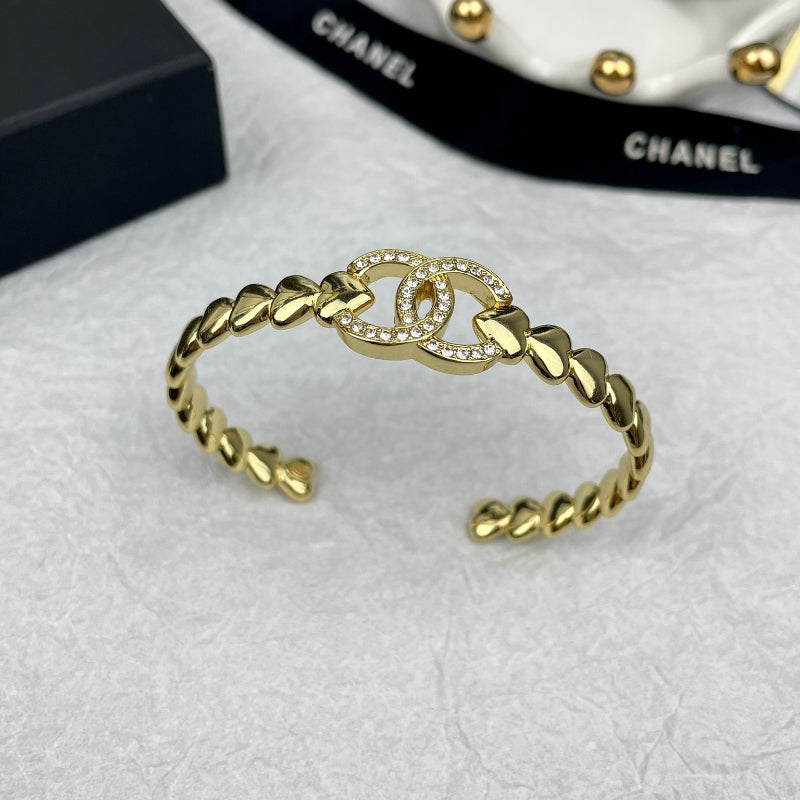 Pave Interlocking-C Chain-Link Cuff Bracelet