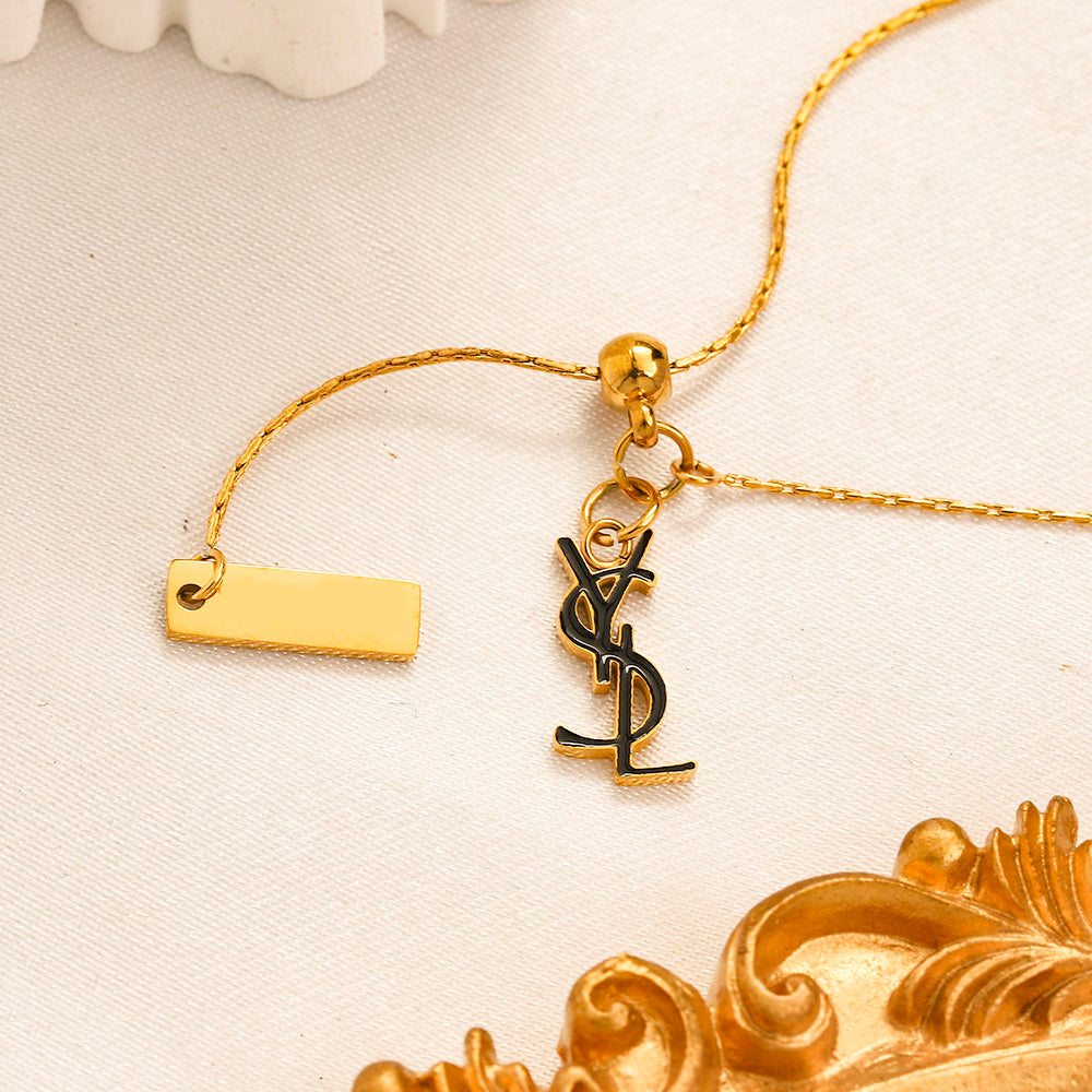 304 Stainless Steel Monogram & Bar-Tag Lariat Necklace
