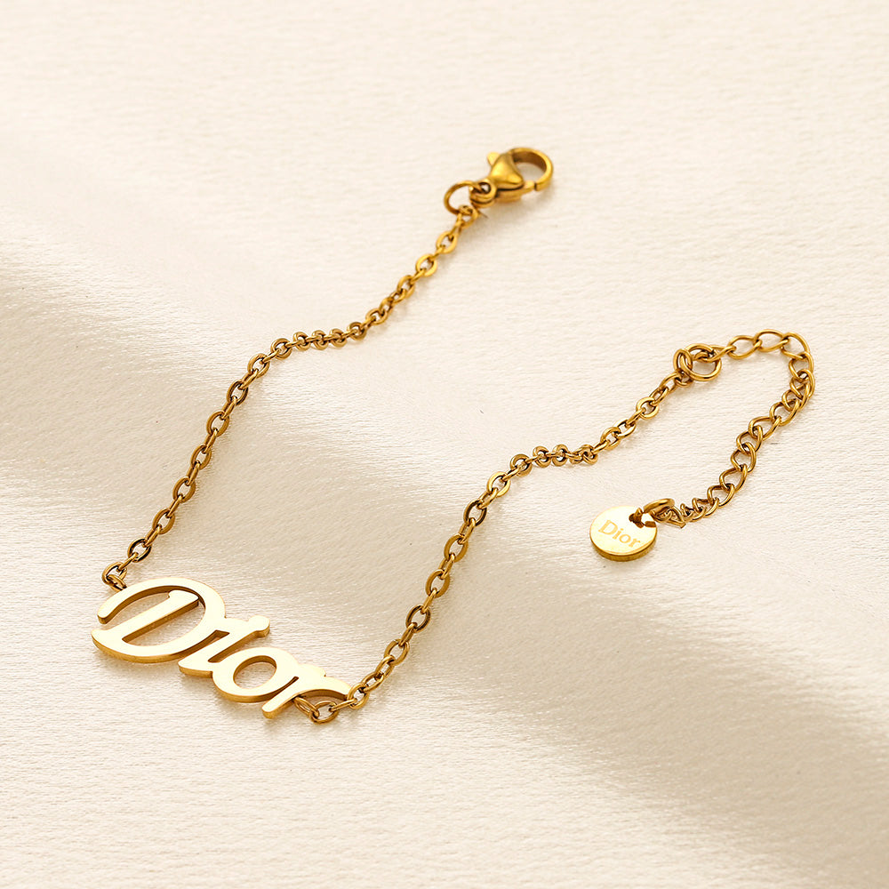304 Stainless Steel Letter-Motif Earrings, Bracelet & Necklace Collection