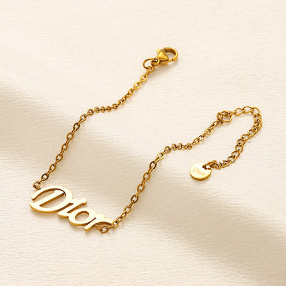 304 Stainless Steel Letter-Motif Earrings, Bracelet & Necklace Collection