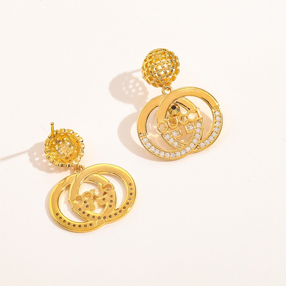 304 Stainless Steel Textured Round Interlocking-G Drop Earrings