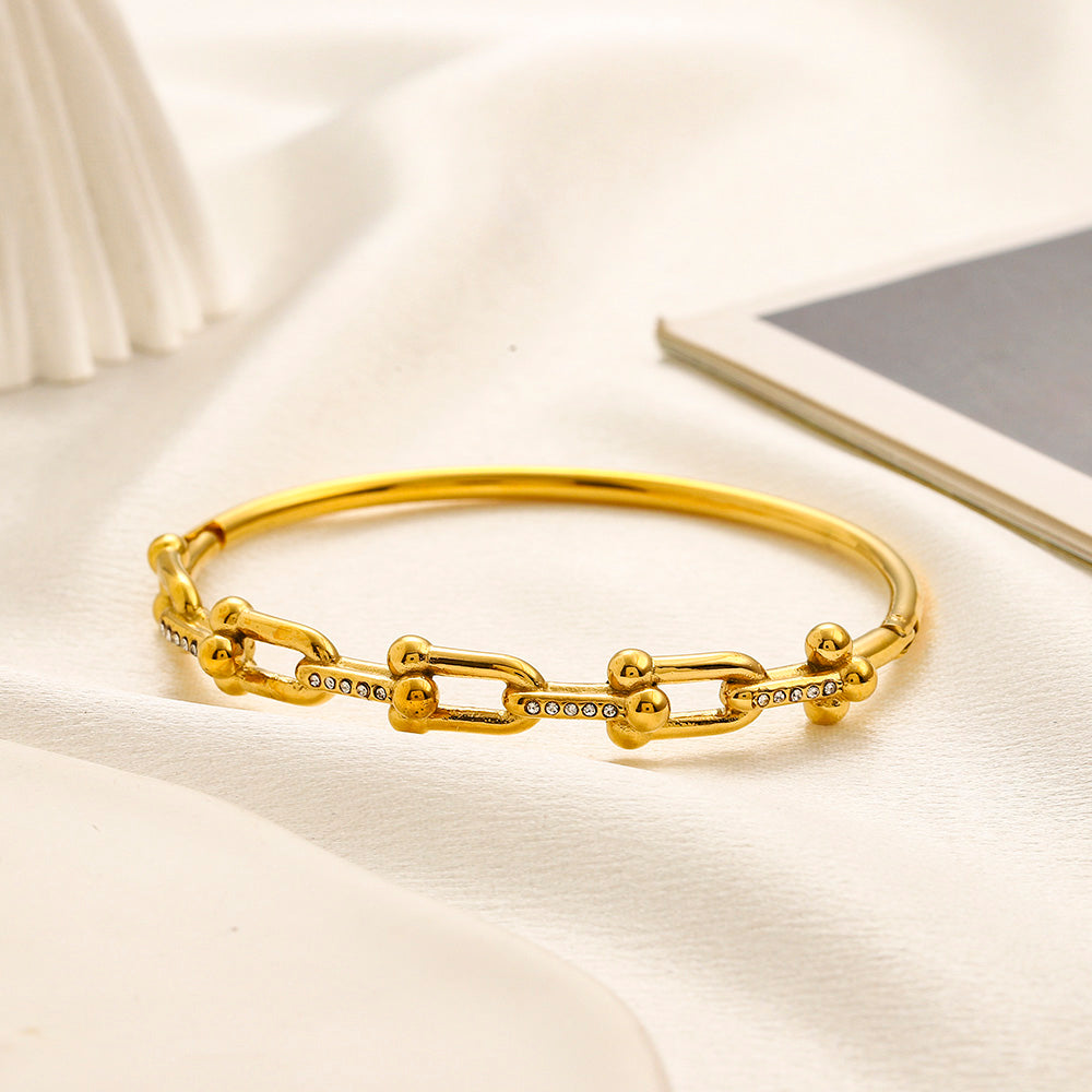 304 Stainless Steel Mixed Chain-Link Half-Bangle Bracelet