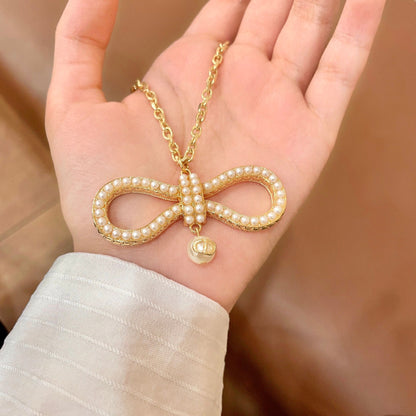 Pave Infinity Pendant Necklace with Pearl-Look Drop