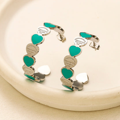 304 Stainless Steel Colorful Heart-Link Hoop Earrings