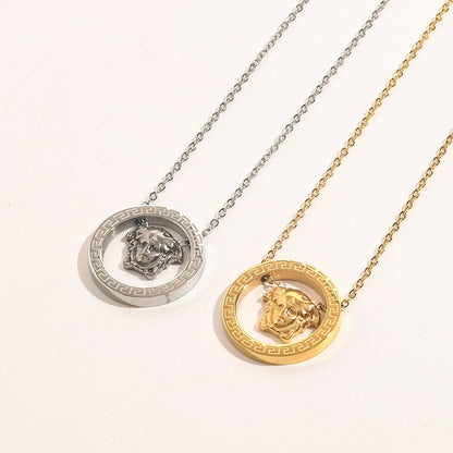 304 Stainless Steel Pave Open-Circle Medallion Necklace