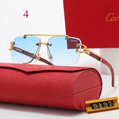Rimless Flat-Top Sunglasses with Studded Brow Bar