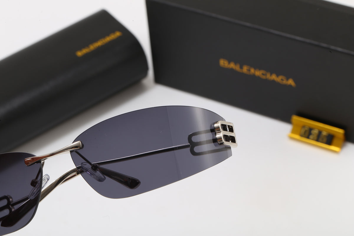 Rimless Rectangular Sunglasses with Sculpted Temple Detail