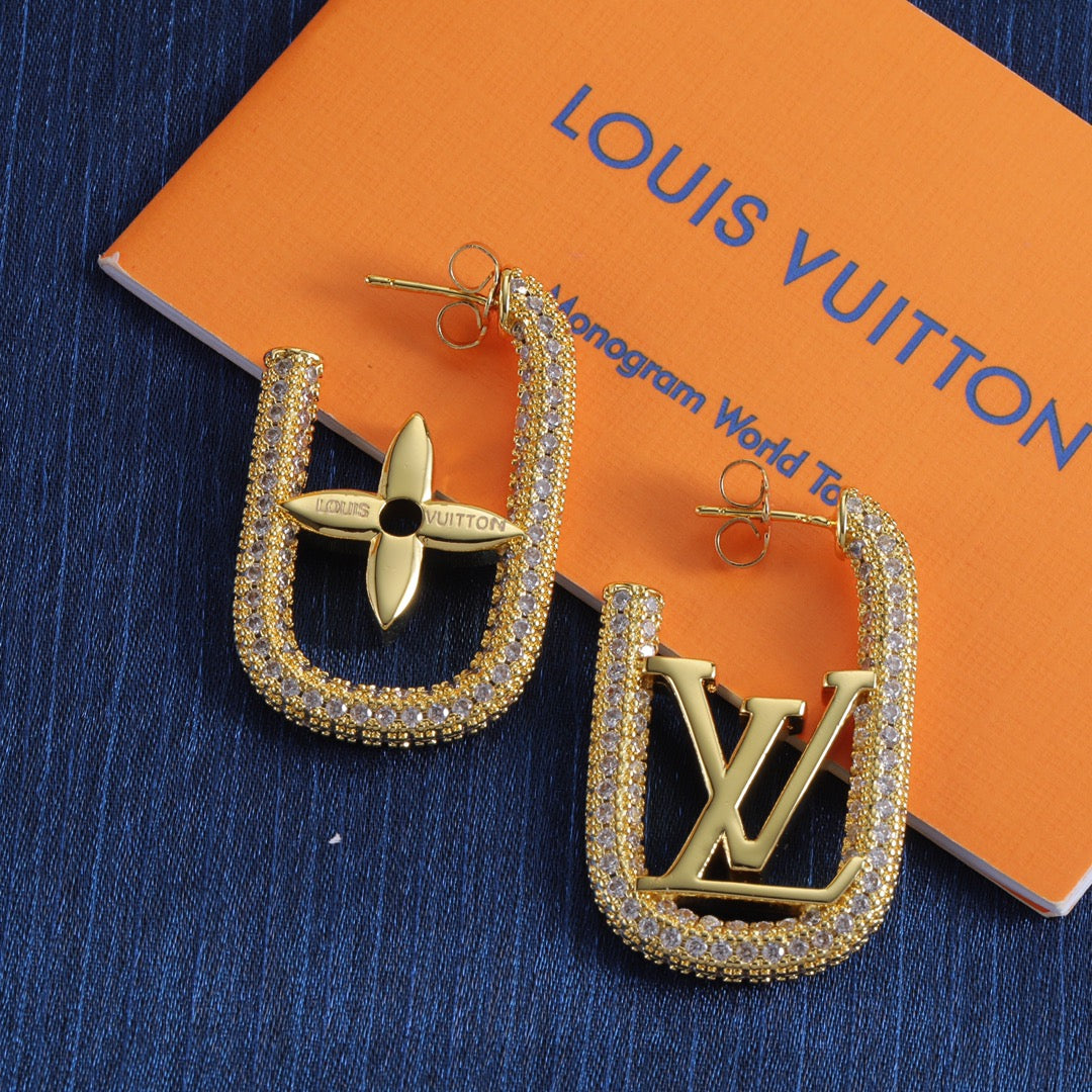 Chain-Edged Asymmetric Monogram Hoop Earrings