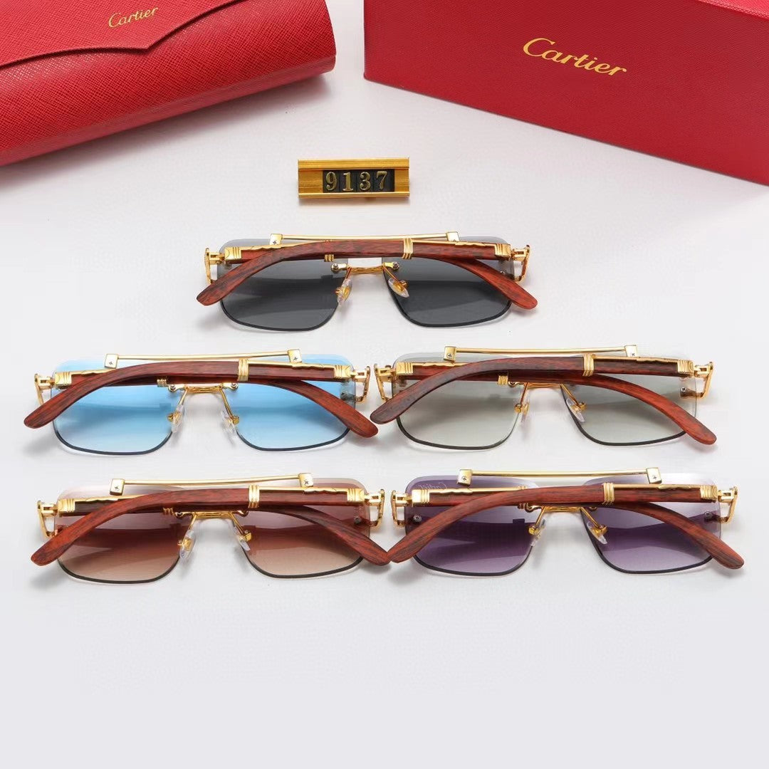 Rimless Flat-Top Sunglasses with Studded Brow Bar