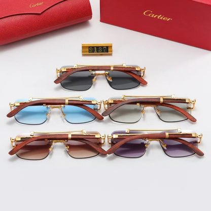 Rimless Flat-Top Sunglasses with Studded Brow Bar