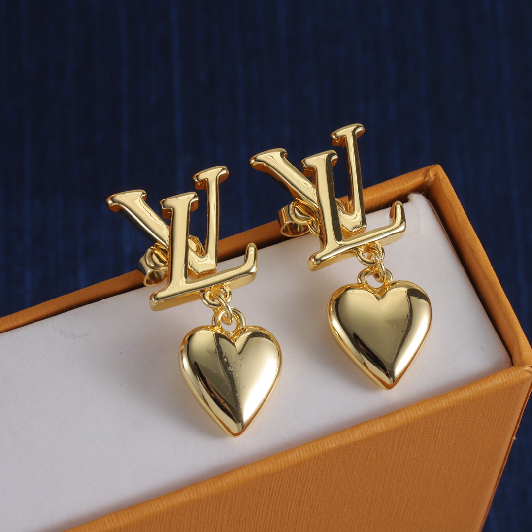 Monogram & Heart Drop Earrings