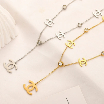 304 Stainless Steel Interlocking-C & Open-Circle Station Necklace