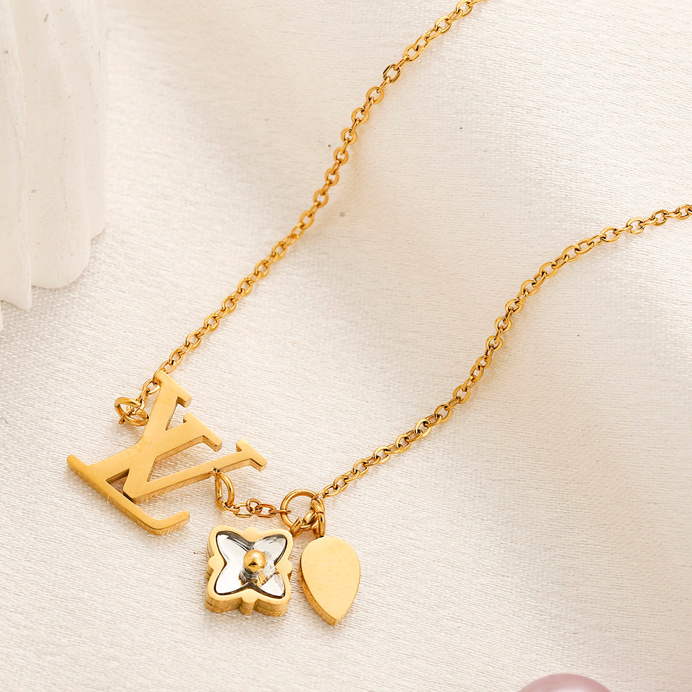 304 Stainless Steel Monogram & Floral Pendant Bracelet & Necklace - Individual or Set