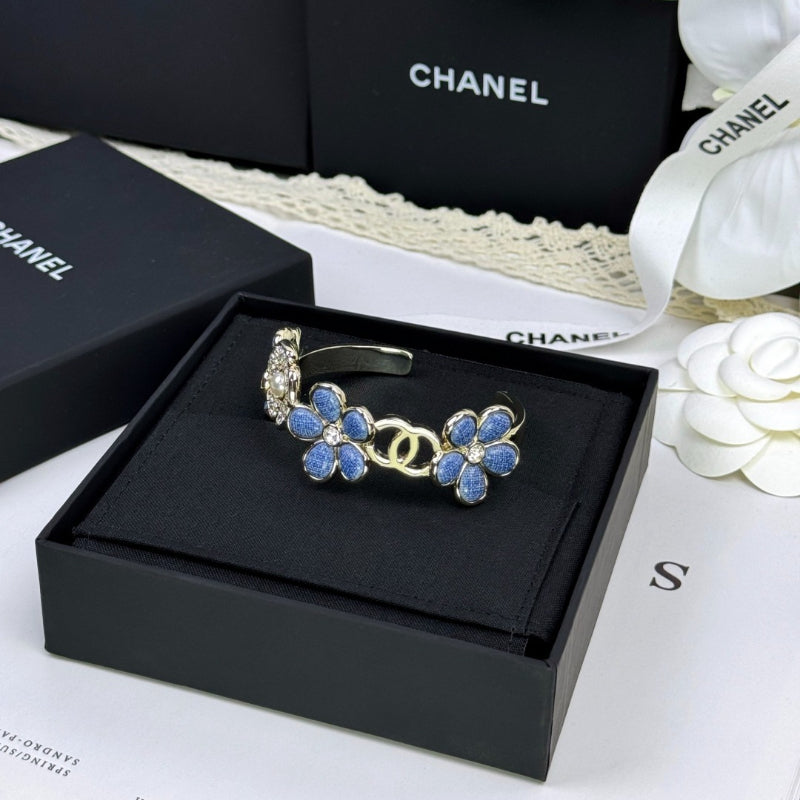 Blue Flower Interlocking-C Cuff Bracelet