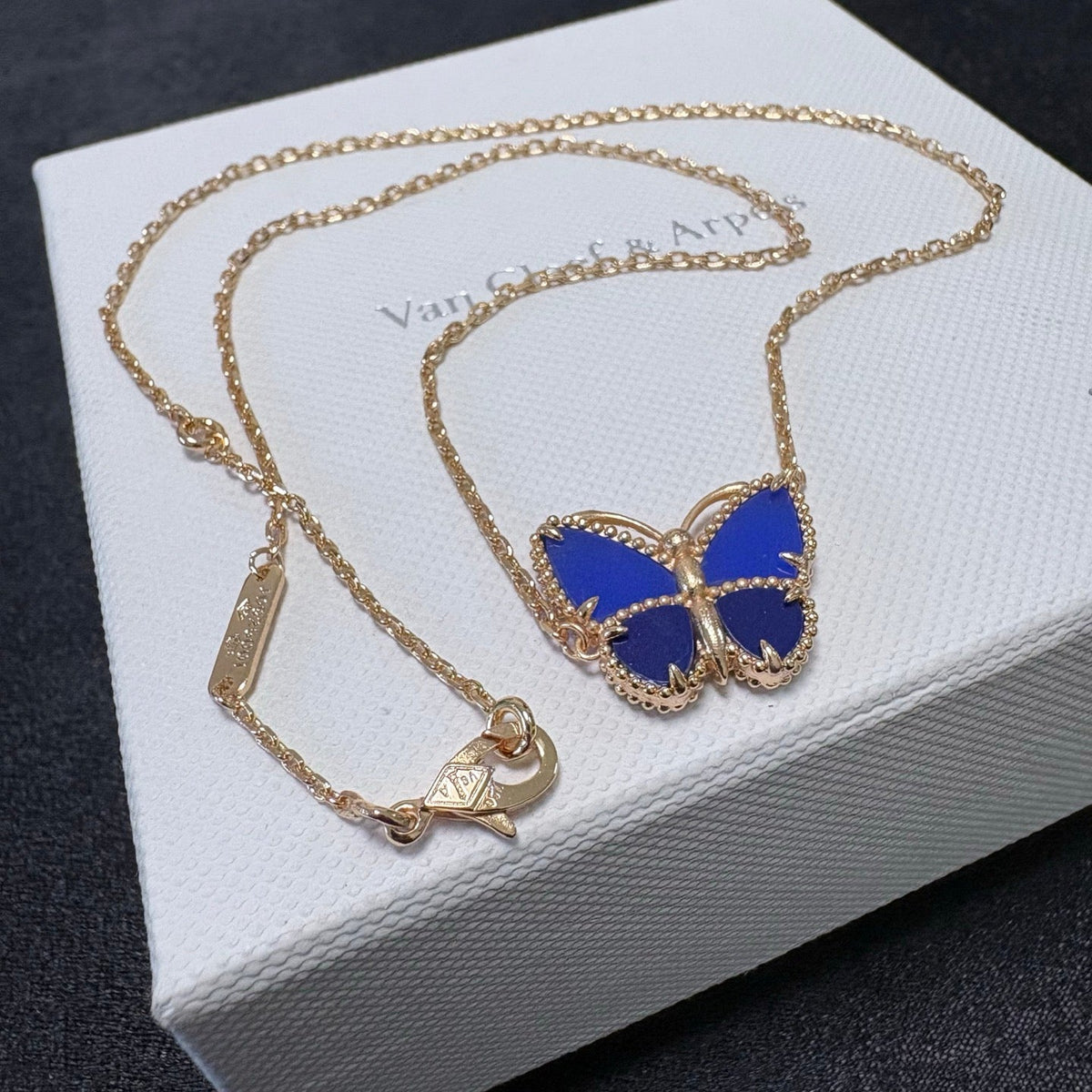 Blue-Inlay Butterfly Pendant Necklace