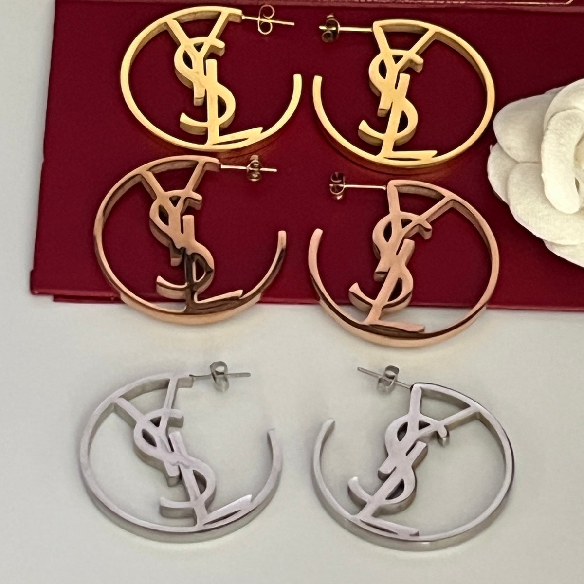 304 Stainless Steel Large Open Monogram Hoop Earrings