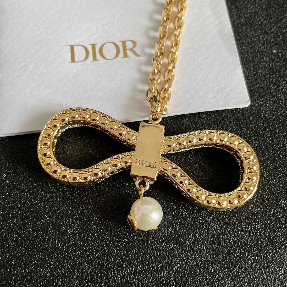 Pave Infinity Pendant Necklace with Pearl-Look Drop