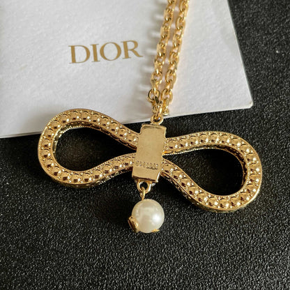 Pave Infinity Pendant Necklace with Pearl-Look Drop