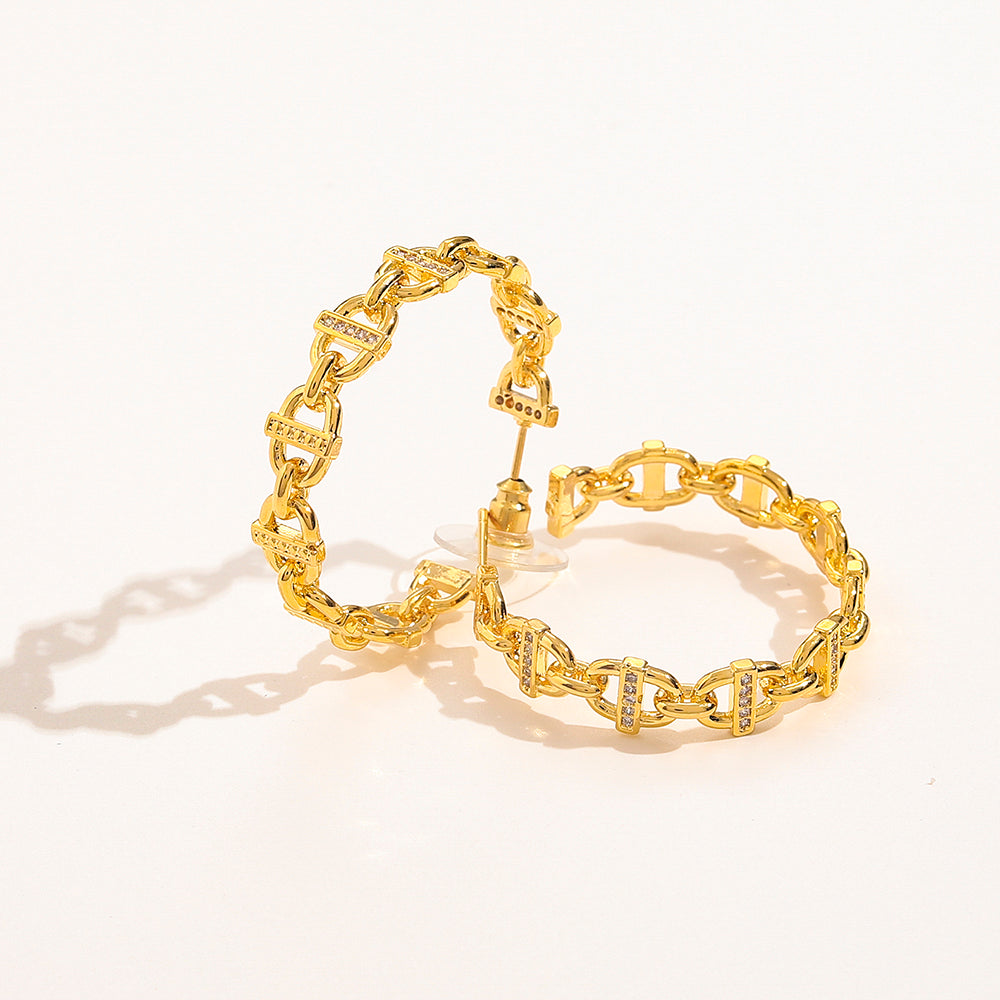 304 Stainless Steel Twisted Link Hoop Earrings
