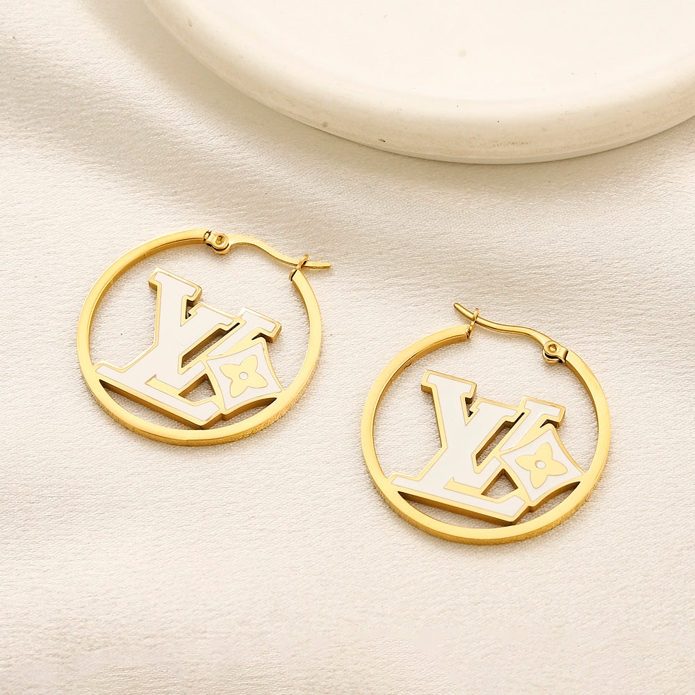 Alloy Monogram Disc Hoop Earrings