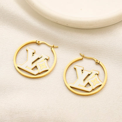 Alloy Monogram Disc Hoop Earrings