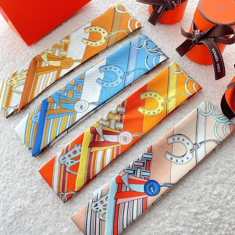 Equestrian Strap Print Ribbon Scarf - 5 x 120 cm