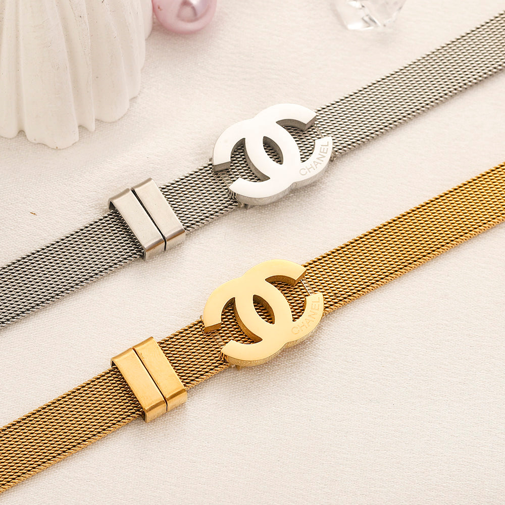 304 Stainless Steel Mesh Belt Interlocking-C Bracelet