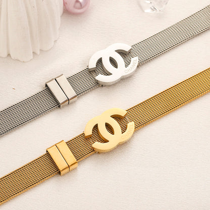 304 Stainless Steel Mesh Belt Interlocking-C Bracelet