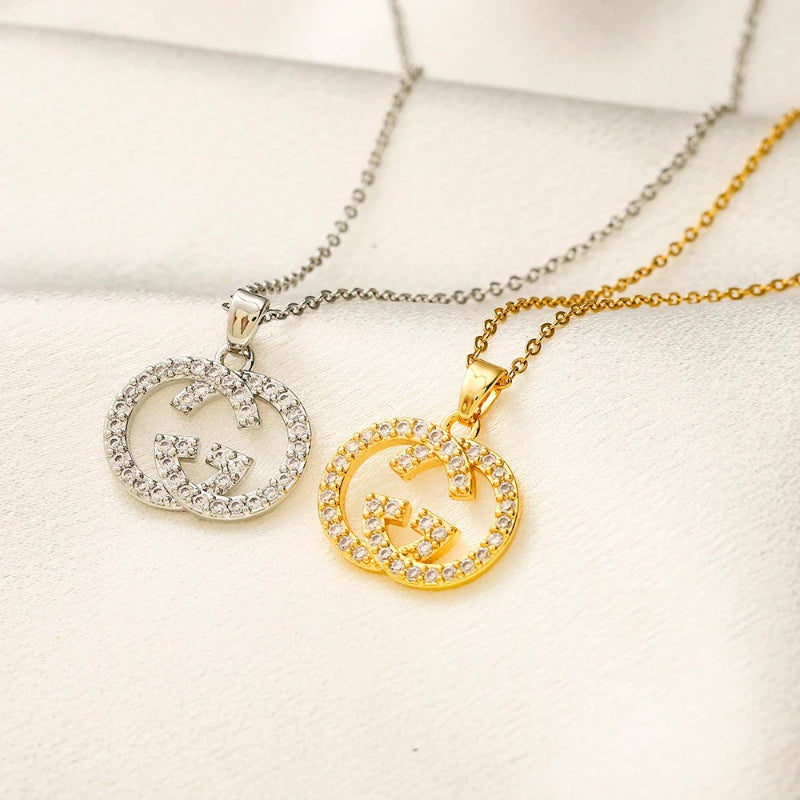 Copper Pave Round Monogram Pendant Necklace