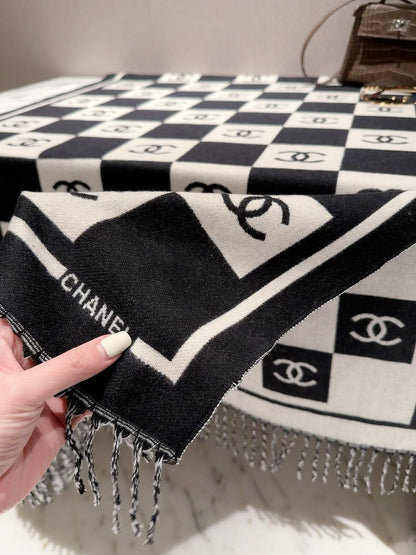 Checkerboard Monogram Scarf with Fringed Ends
