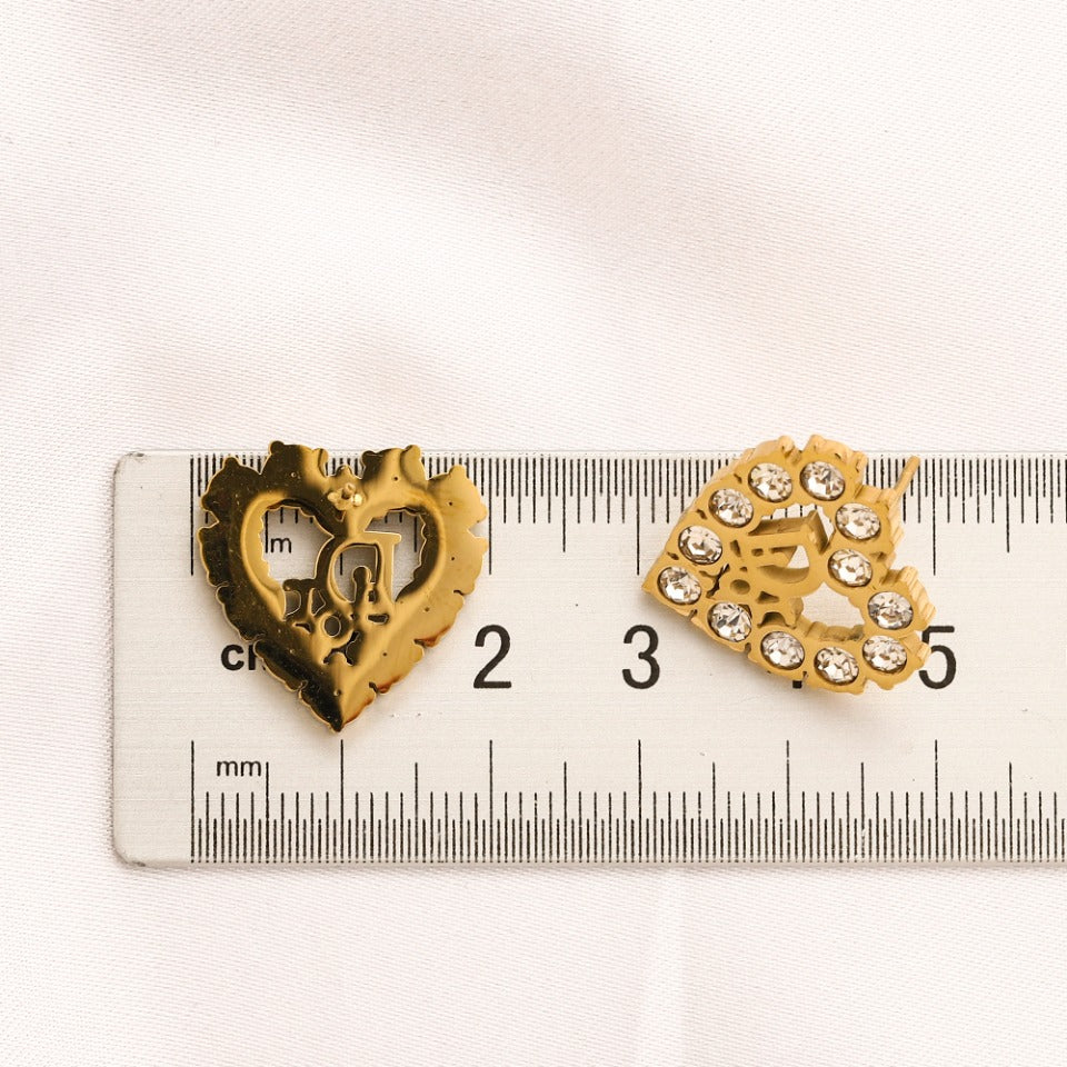 304 Stainless Steel Stone-Set Heart Stud Earrings