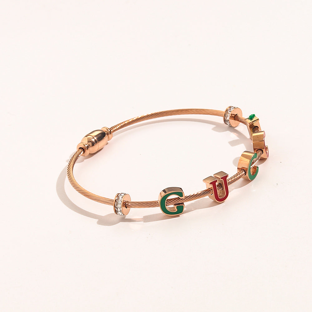 304 Stainless Steel Colorful Letter Cuff Bracelet