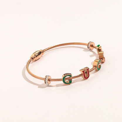 304 Stainless Steel Colorful Letter Cuff Bracelet