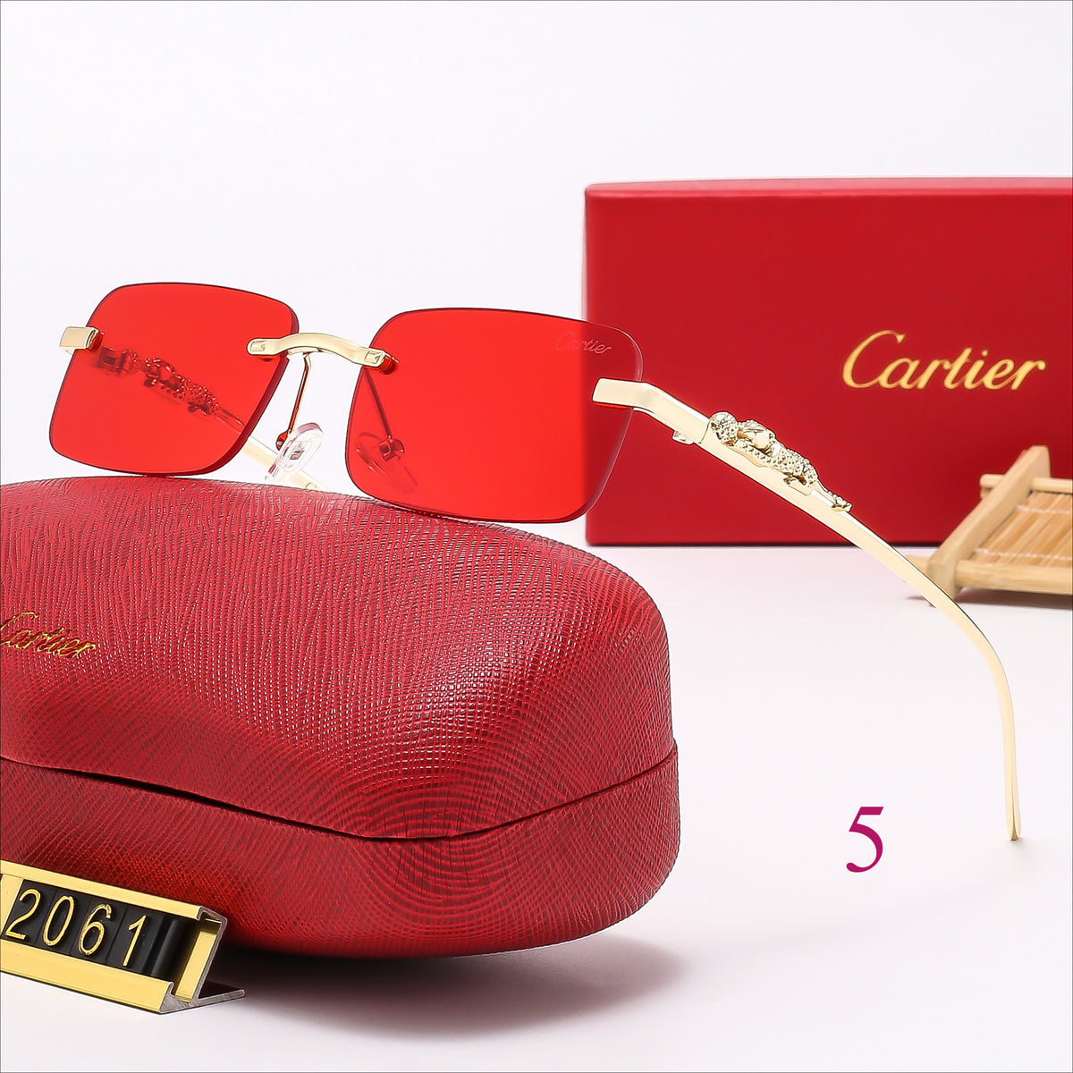 Slim Rimless Rectangle Sunglasses with Decorative Hinges