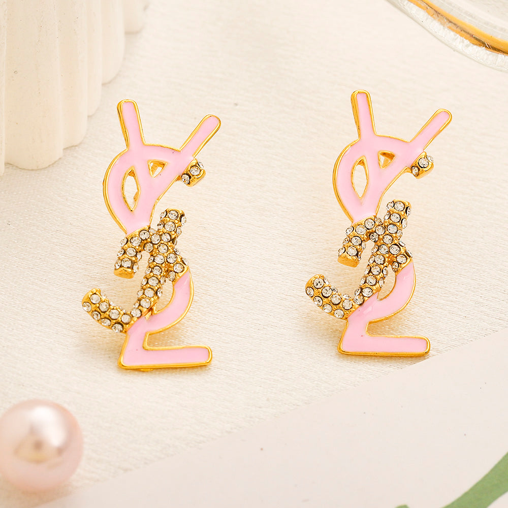 304 Stainless Steel Colorful Letter Stud Earrings