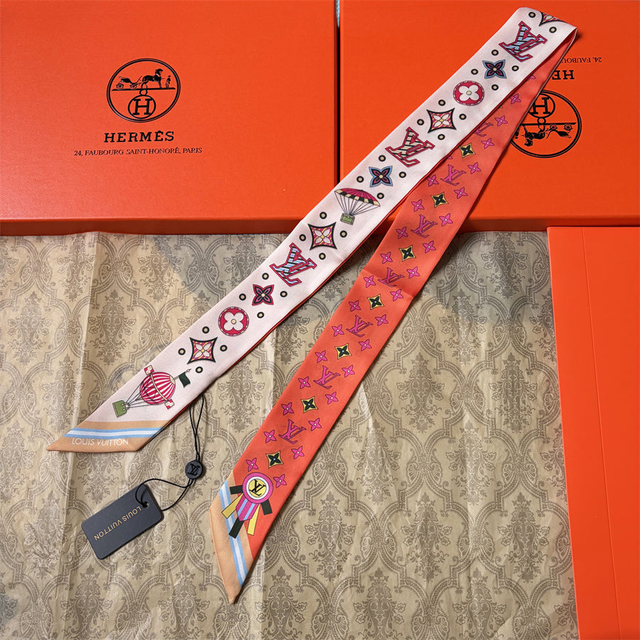 Geometric Floral Monogram Ribbon Scarf - 5 x 120 cm
