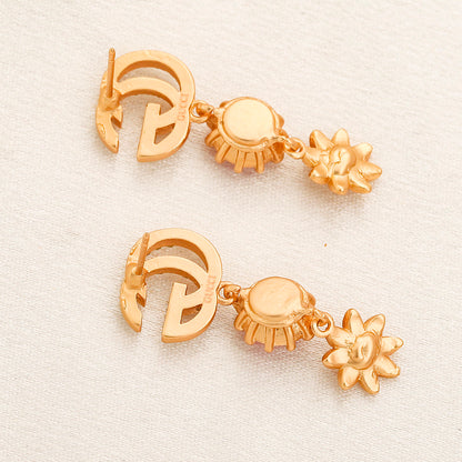 304 Stainless Steel Floral Stone Interlocking-G Dangle Earrings