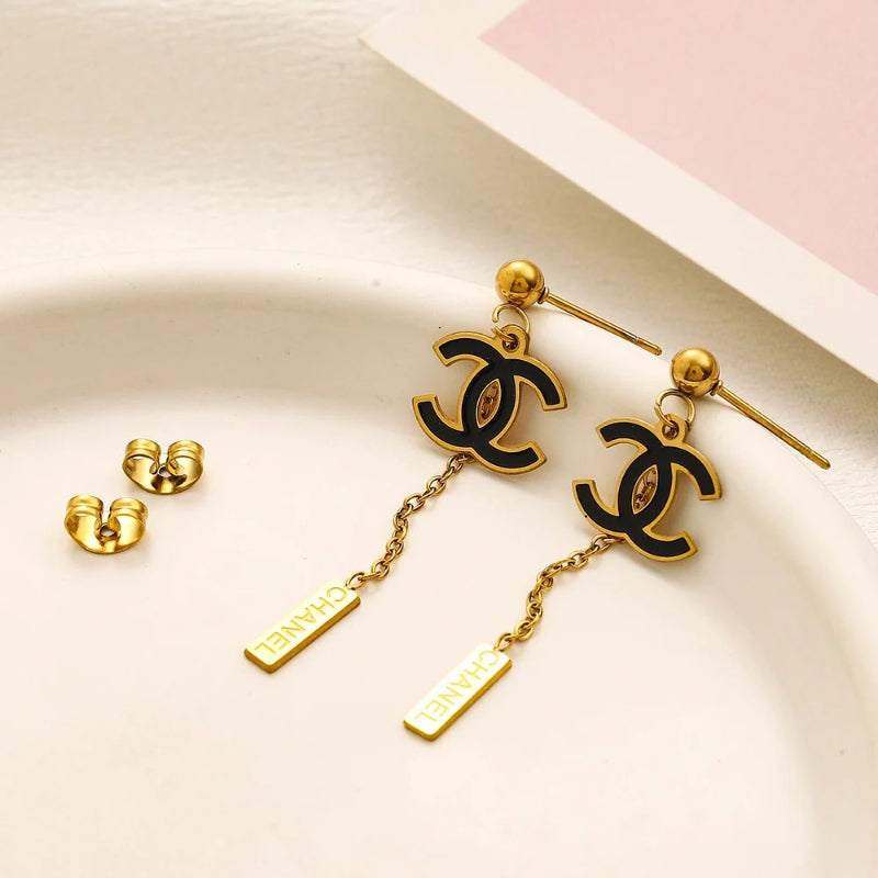 304 Stainless Steel Interlocking-C Bar Chain Drop Earrings